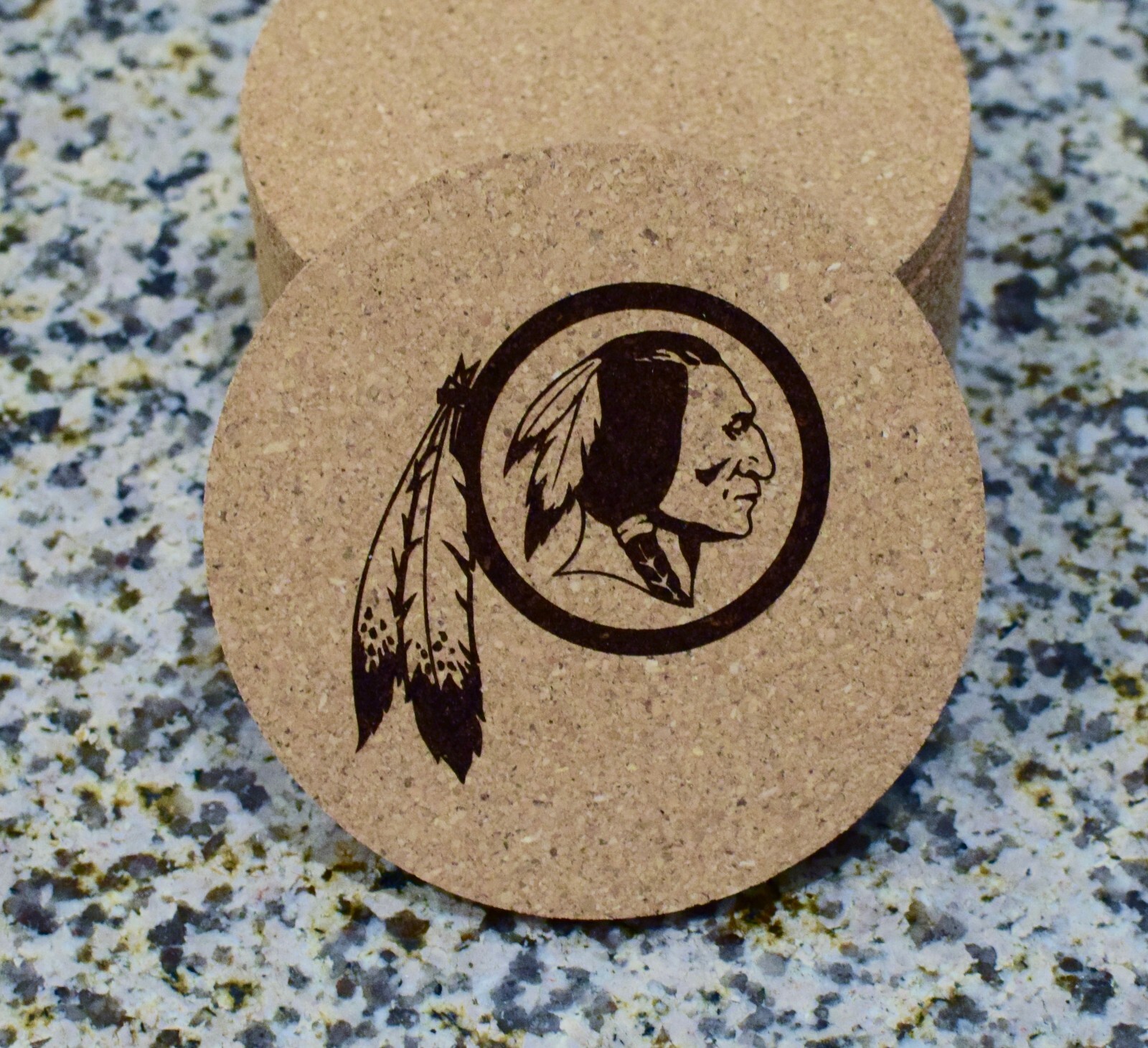 Washington Redskins 3.5" Round Natural Cork Engraved Coasters Non-Slip Gift gallery