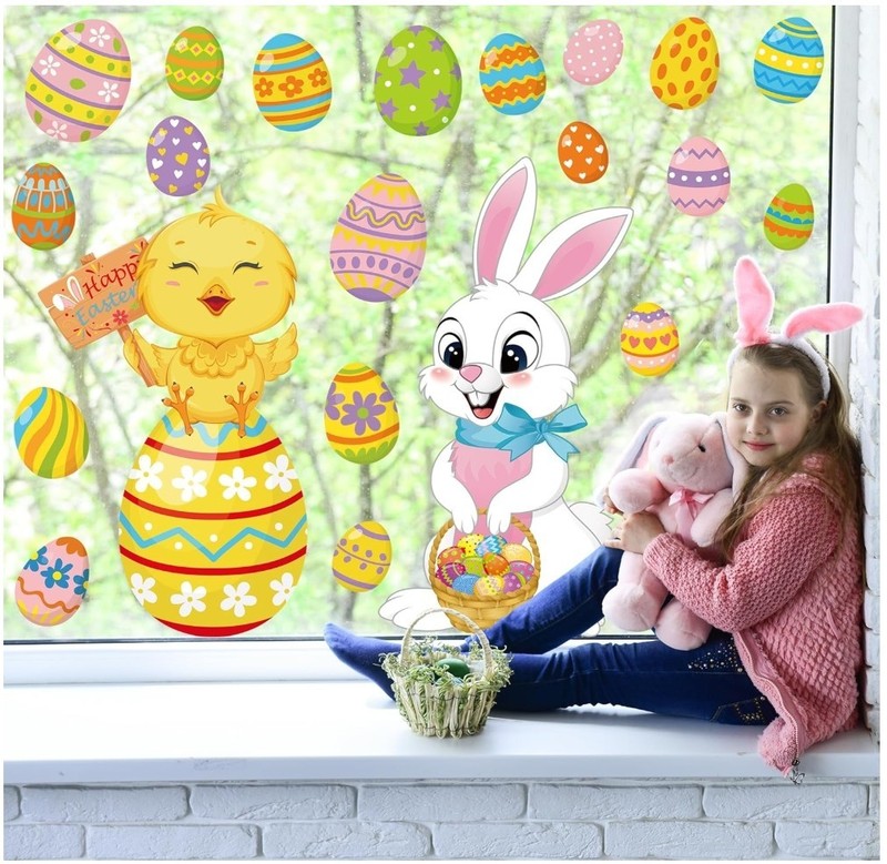 21 PCS Extra Large Easter Decorations, 2 Sheets Easter Window Clings, 15in x35in gallery