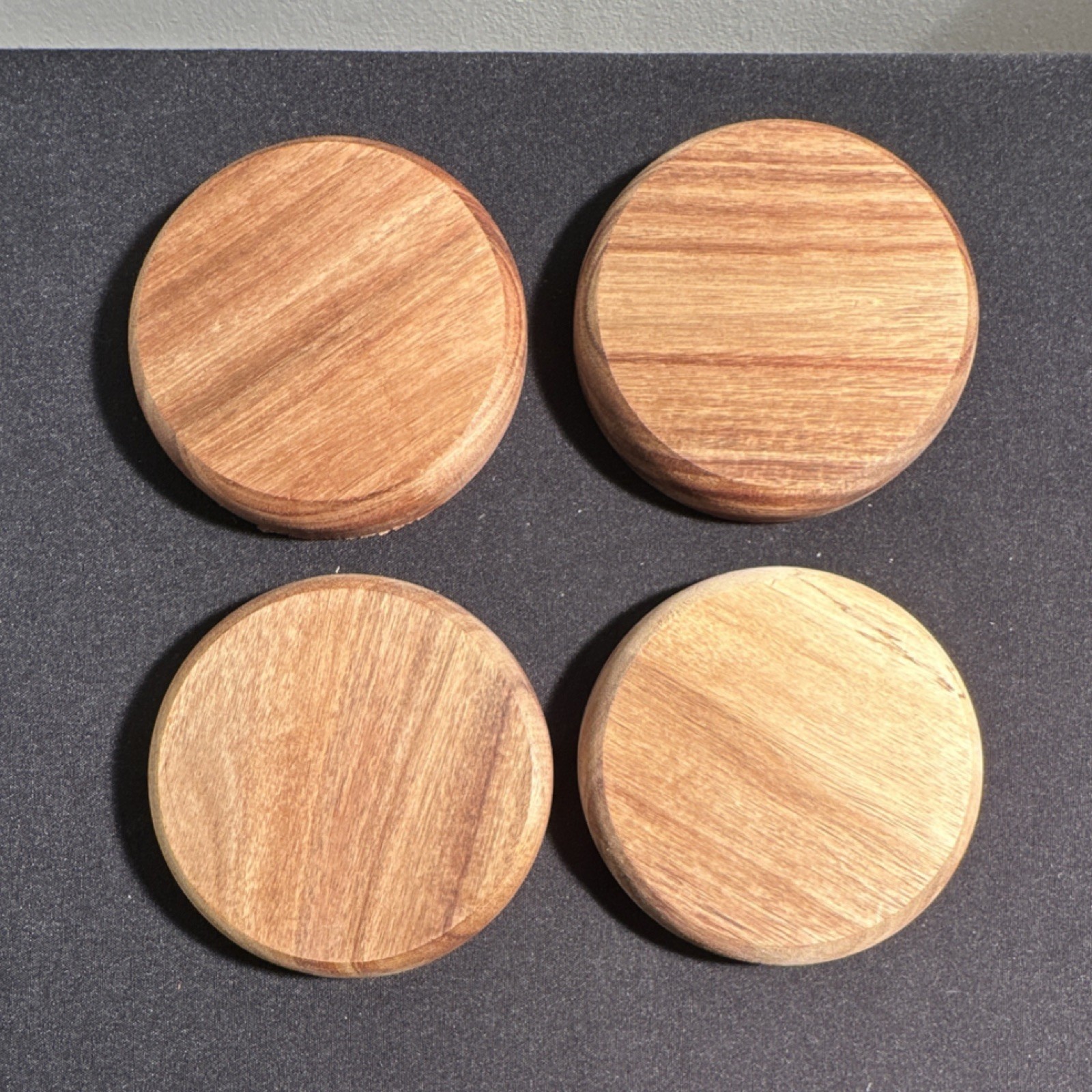Set of 4 Stackable Round Medium Brown Wood Coasters Contemporary Solid gallery