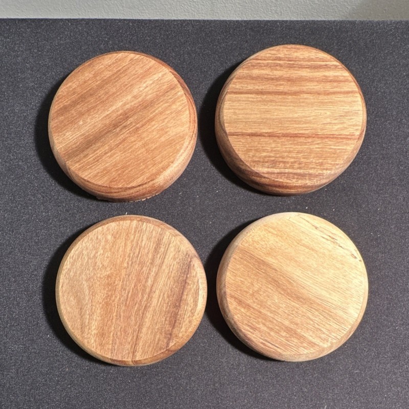 Set of 4 Stackable Round Medium Brown Wood Coasters Contemporary Solid gallery