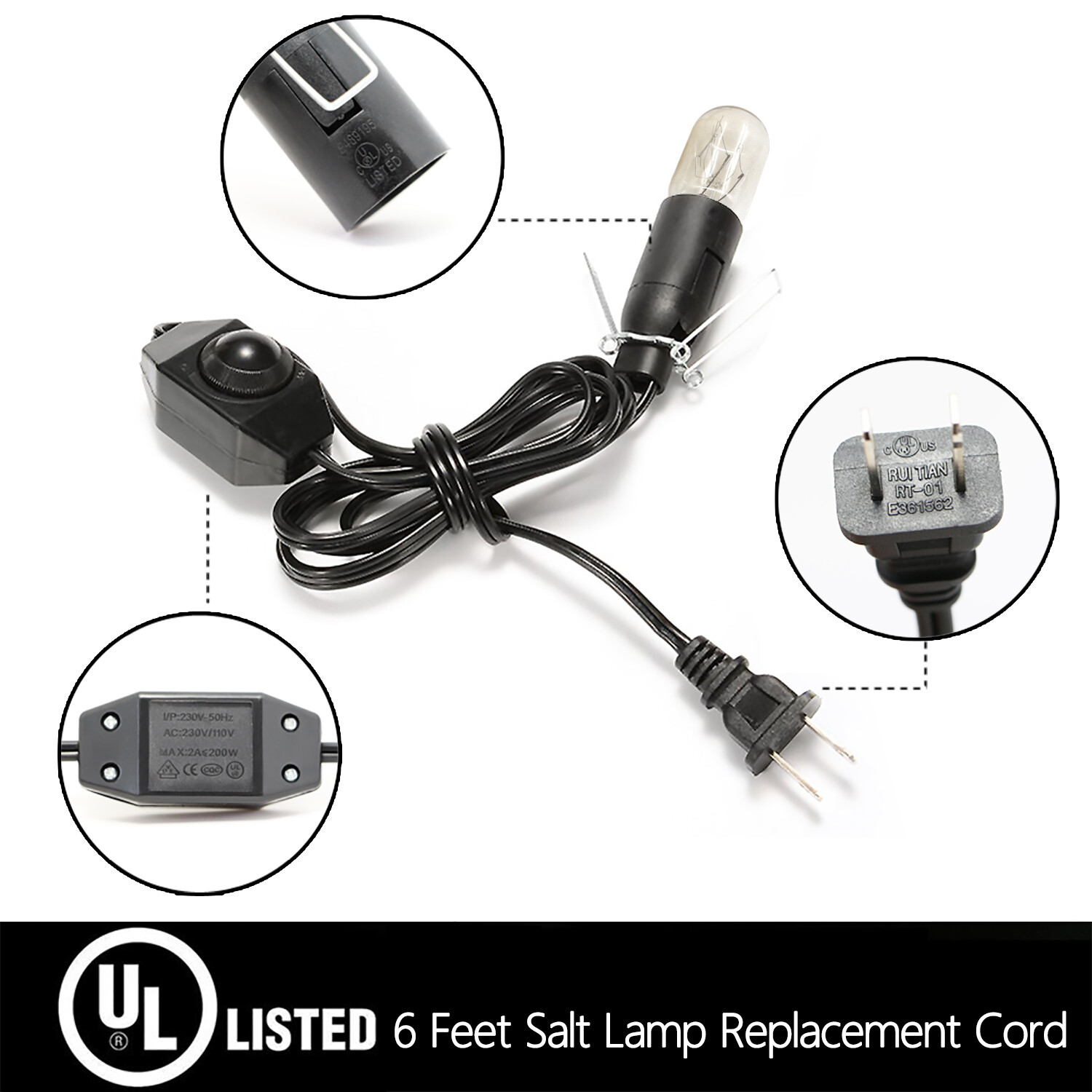 Betus Salt Lamp Cord with Dimmer Control - Power Cord for Crystal Salt Lamps gallery