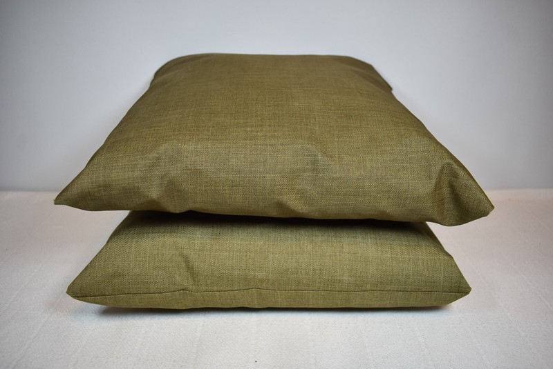 HANDCRAFTED Square Olive Green, Shiny Canvas Decorative Pillows (Set of 2) gallery