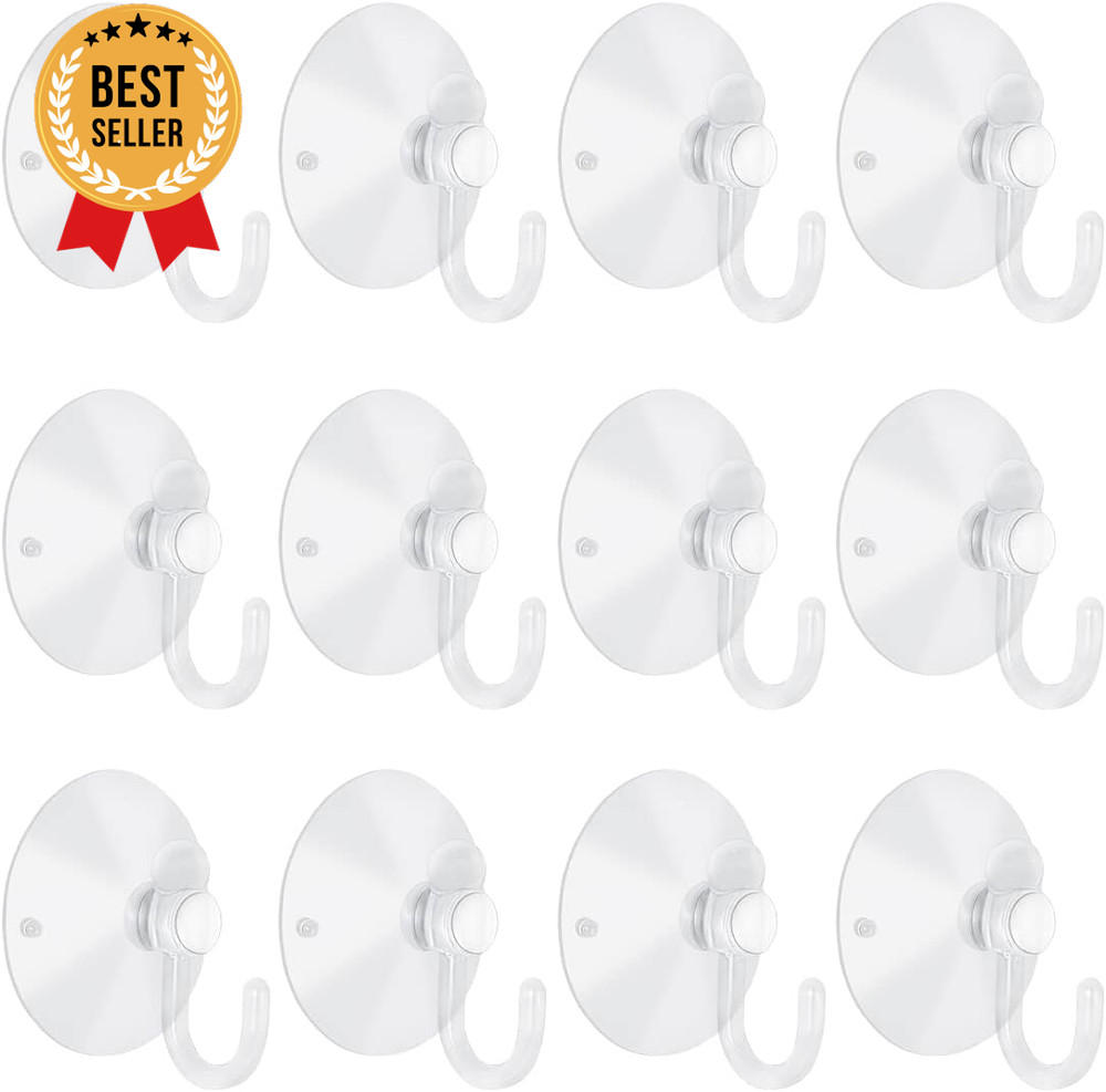 12 Pcs Small Suction Cups with Hooks 1.2 Inch Clear for Glass Window Wall Decor