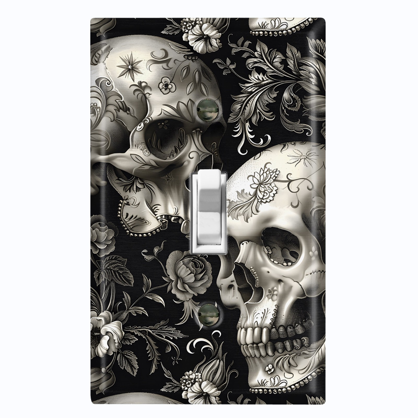 Metal Light Switch Outlet Cover Wall Plate Black Grey Skull Flowers HWN112 gallery