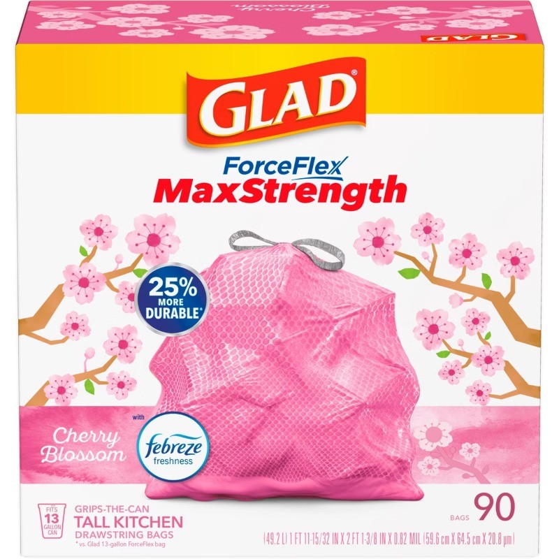 Glad ForceFlex MaxStrength Tall Kitchen Drawstring Pink Trash Bags - 13gal/45ct gallery