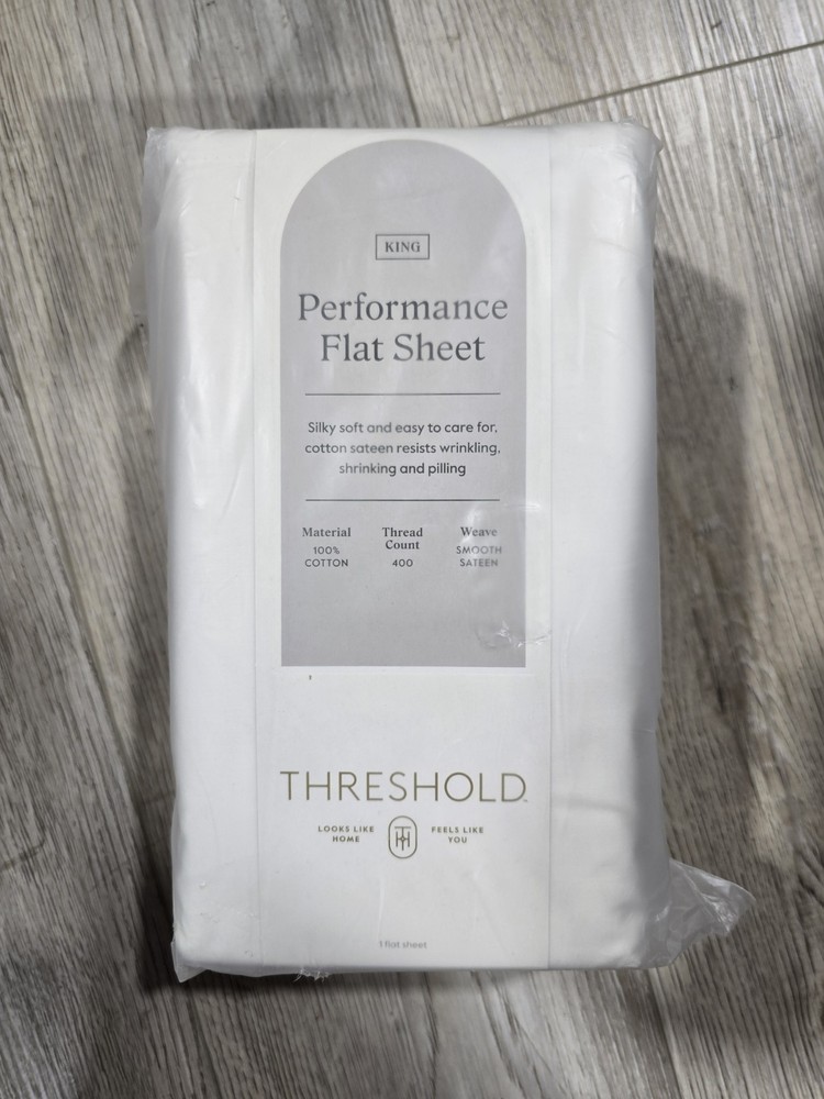 Threshold KING Performance Flat Sheet Cotton Sateen Cream 400 Thread Count NEW
