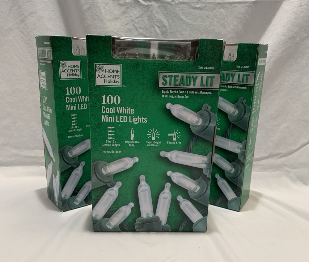 (3) 100 Count Mini LED String Christmas Lights White Super Bright Steady Lit NEW