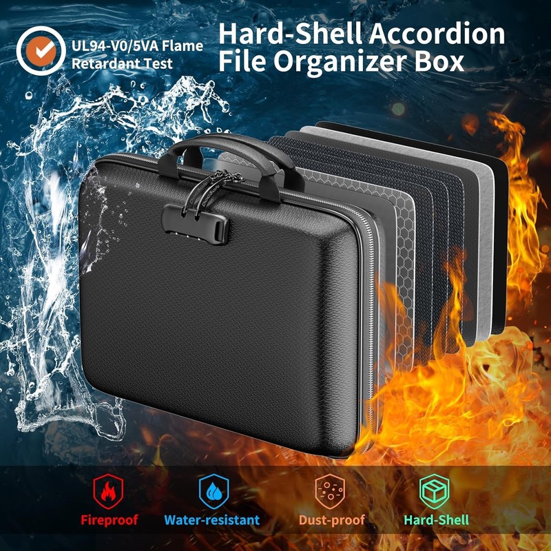 Fireproof Document Box Organizer with Lock and Hard Shell Case Fireproof gallery