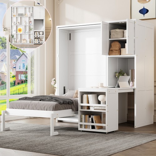 Twin Size Murphy Bed Rotating Wall Murphy Beds with Bookshelf Wooden Cabinet Bed gallery