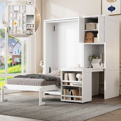 Twin Size Murphy Bed Rotating Wall Murphy Beds with Bookshelf Wooden Cabinet Bed