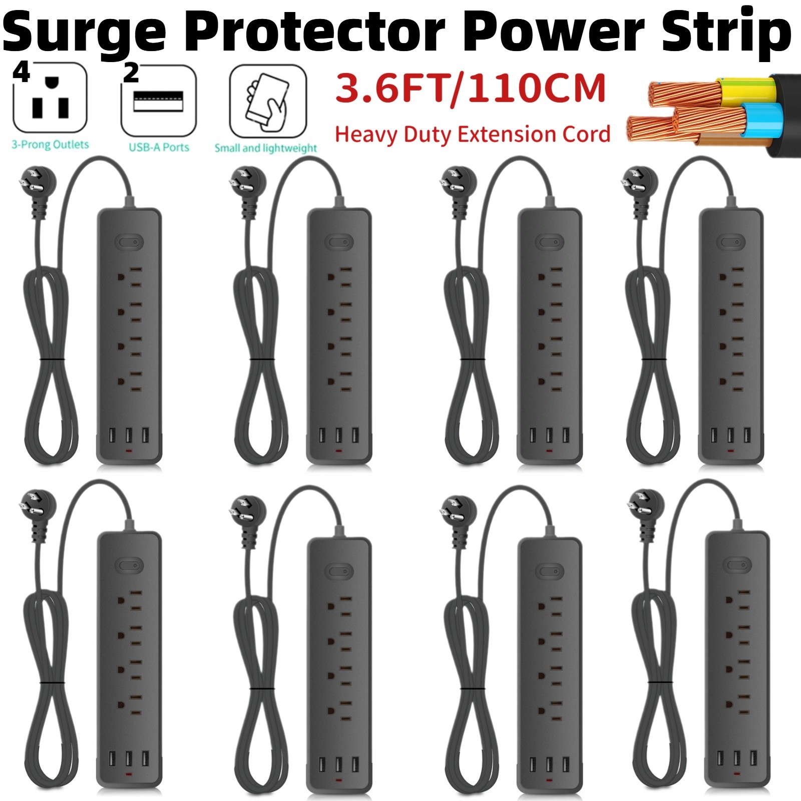 Wall Mountable USB Surge Protector Power Strip 3 USB Ports & 4 Outlet Plugs Lot gallery