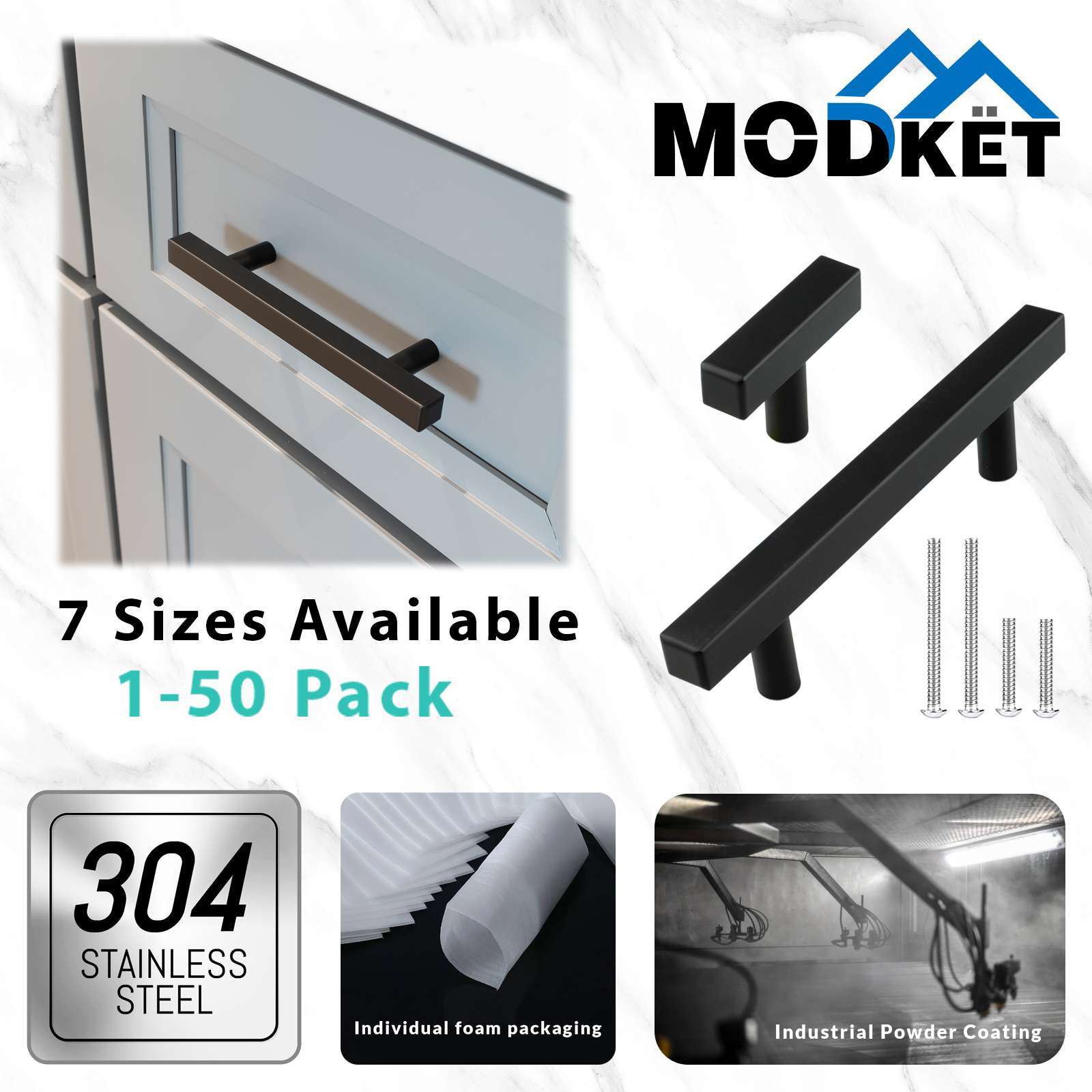 Matte Black Modern Square Cabinet Handles Bar Pulls Knob Kitchen Stainless Steel gallery