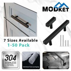 Matte Black Modern Square Cabinet Handles Bar Pulls Knob Kitchen Stainless Steel