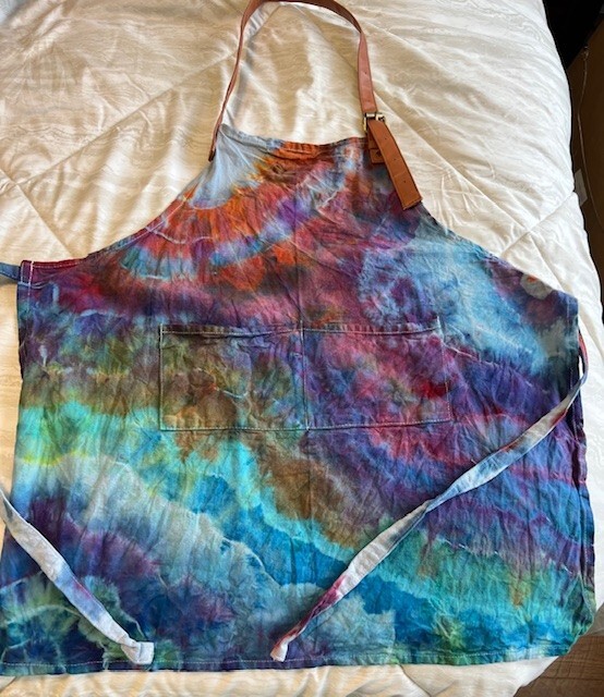 Hand Tie Dyed/Hand Geode Tied Canvas Apron with Faux Leather Trimmed - Rainbow gallery