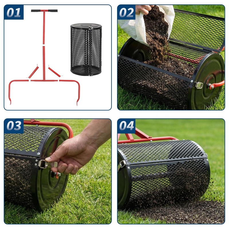 Compost Spreader Peat Moss Spreader 24"W Peat Moss Roller for Topsoil Seeding gallery