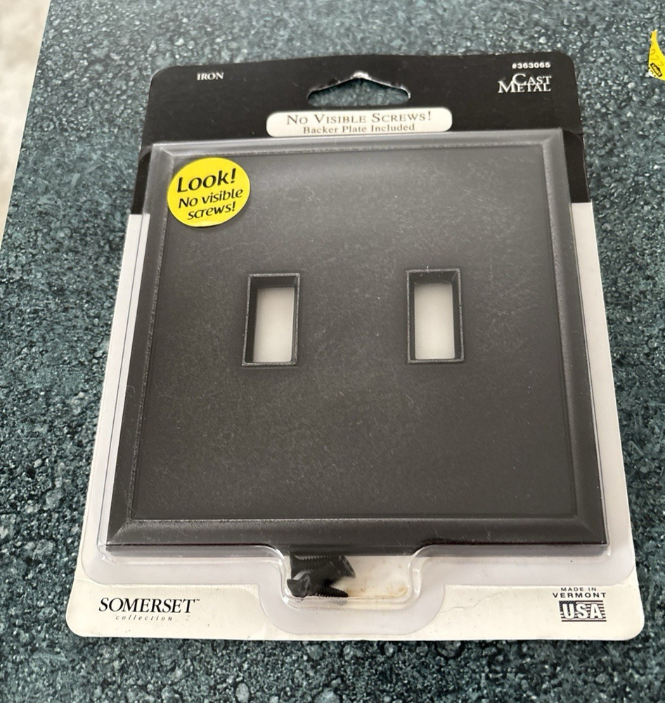 Somerset Double Light Switch Wallplate NO VISIBLE SCREWS #363065 Brand New"IRON"
