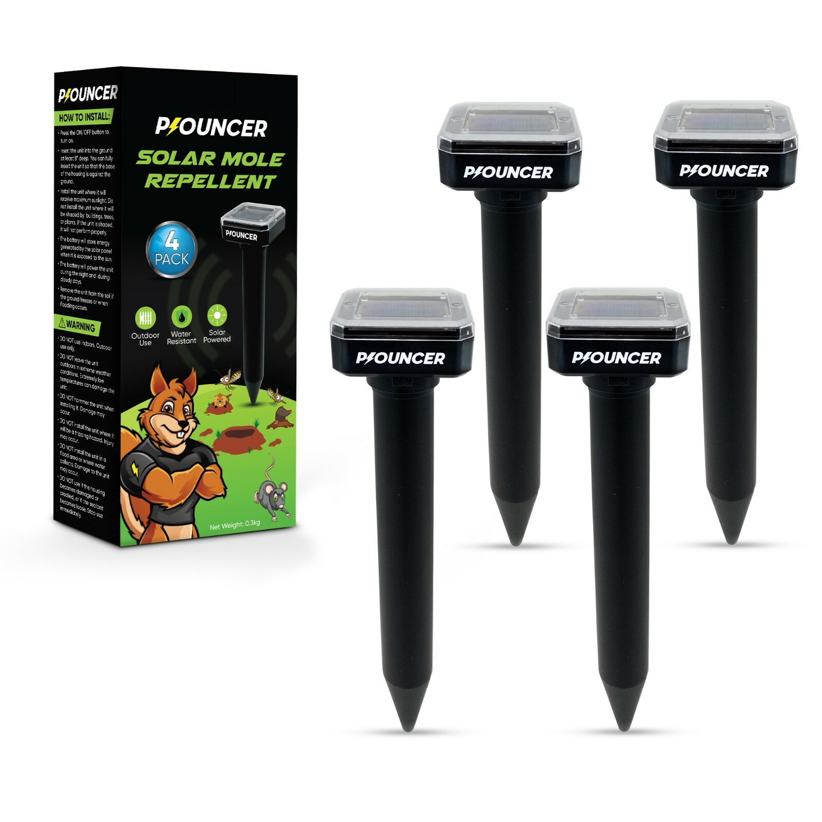 P-OUNCER Solar Mole Repellent (4 Pack): Deter Rats, Mice, Voles and Gophers gallery