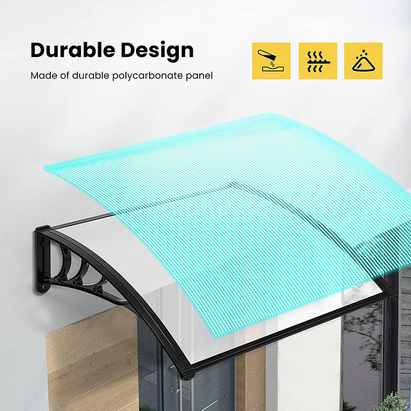 Polycarbonate Window Door Awning Canopy Transparent w/ Black Bracket 40x 120 In gallery