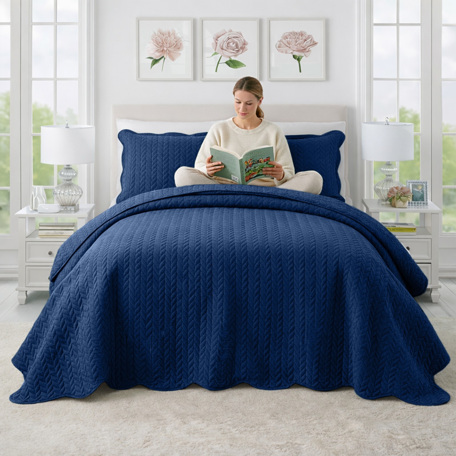 Luxury Reversible Bedspread Set 3 Piece Soft Comforter Bed Throw Queen King Size gallery
