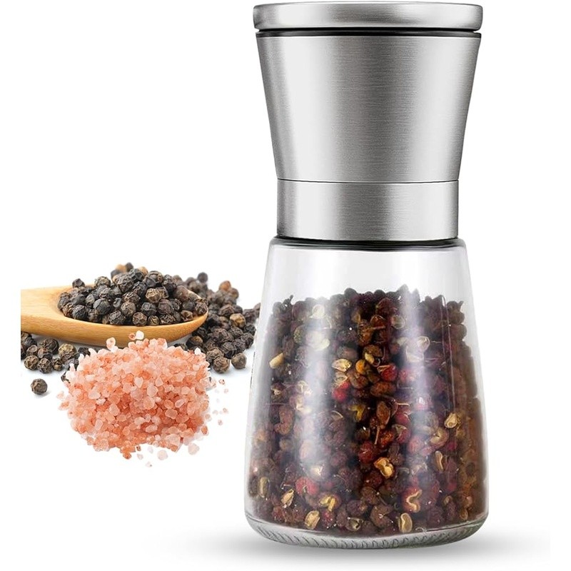 Manual Pepper Grinder Adjustable Coarseness Stainless Steel Glass Spice Mill 6oz gallery