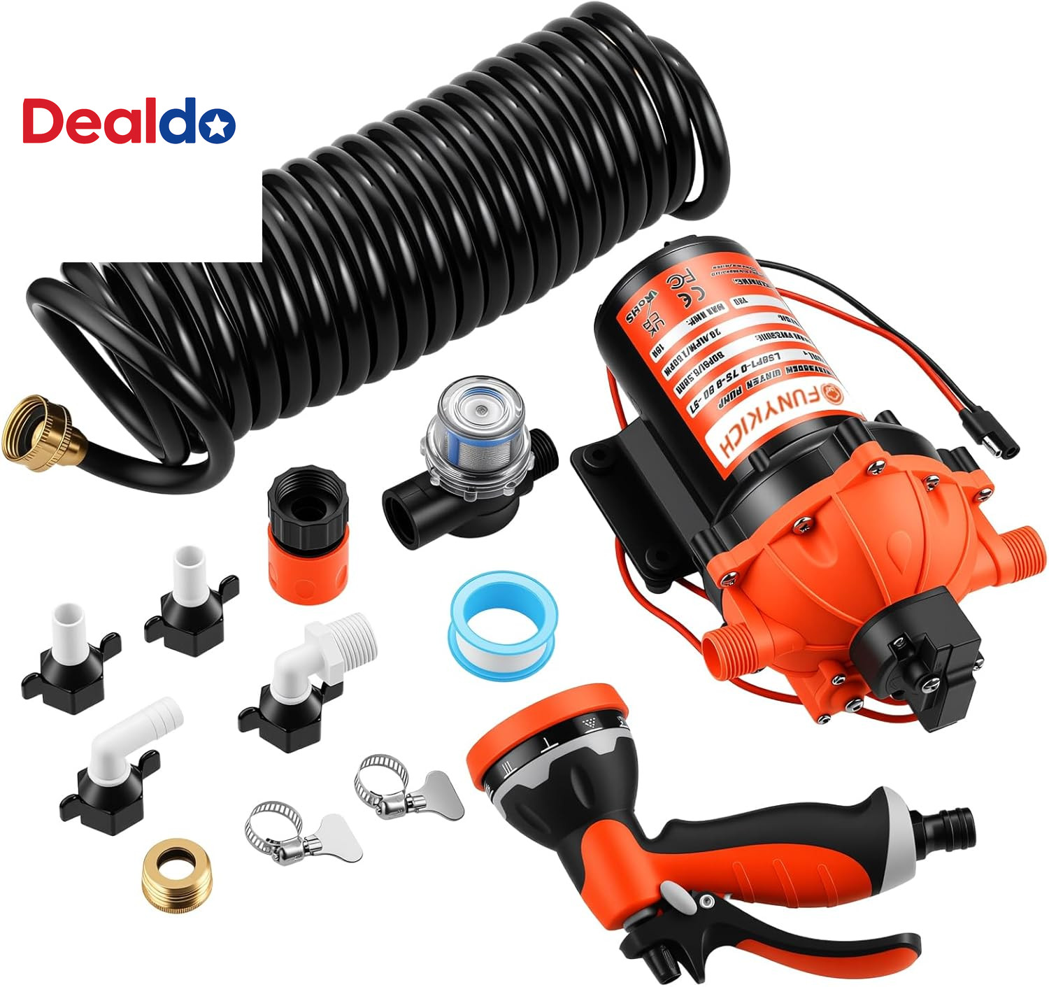 80PSI 7.5 GPM Washdown Pump Kit, 12V Water Pump with Pressure Switch, High-Perfo gallery