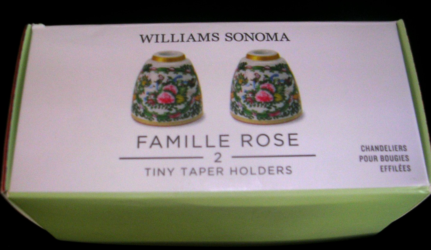 WILLIAMS SONOMA FAMILLE ROSE TINY TAPER HOLDERS SET OF 2 PORCELAIN NEW/ORIGPKG gallery