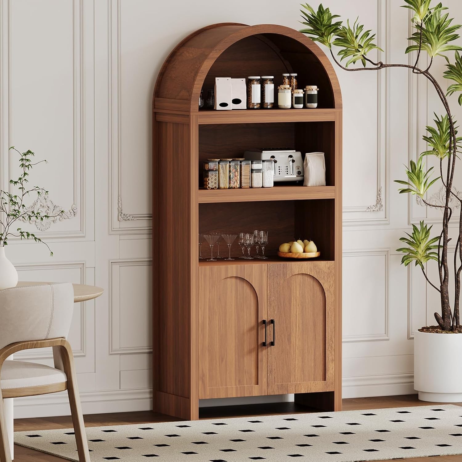 Bookshelf Arched Cabinet with Storage Bookcase Kitchen Pantry Display Storage gallery