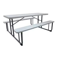 Rectangle Picnic Table, White, Plastic, 72-1/8 In L, 29 5/8 In H Overall Solid,