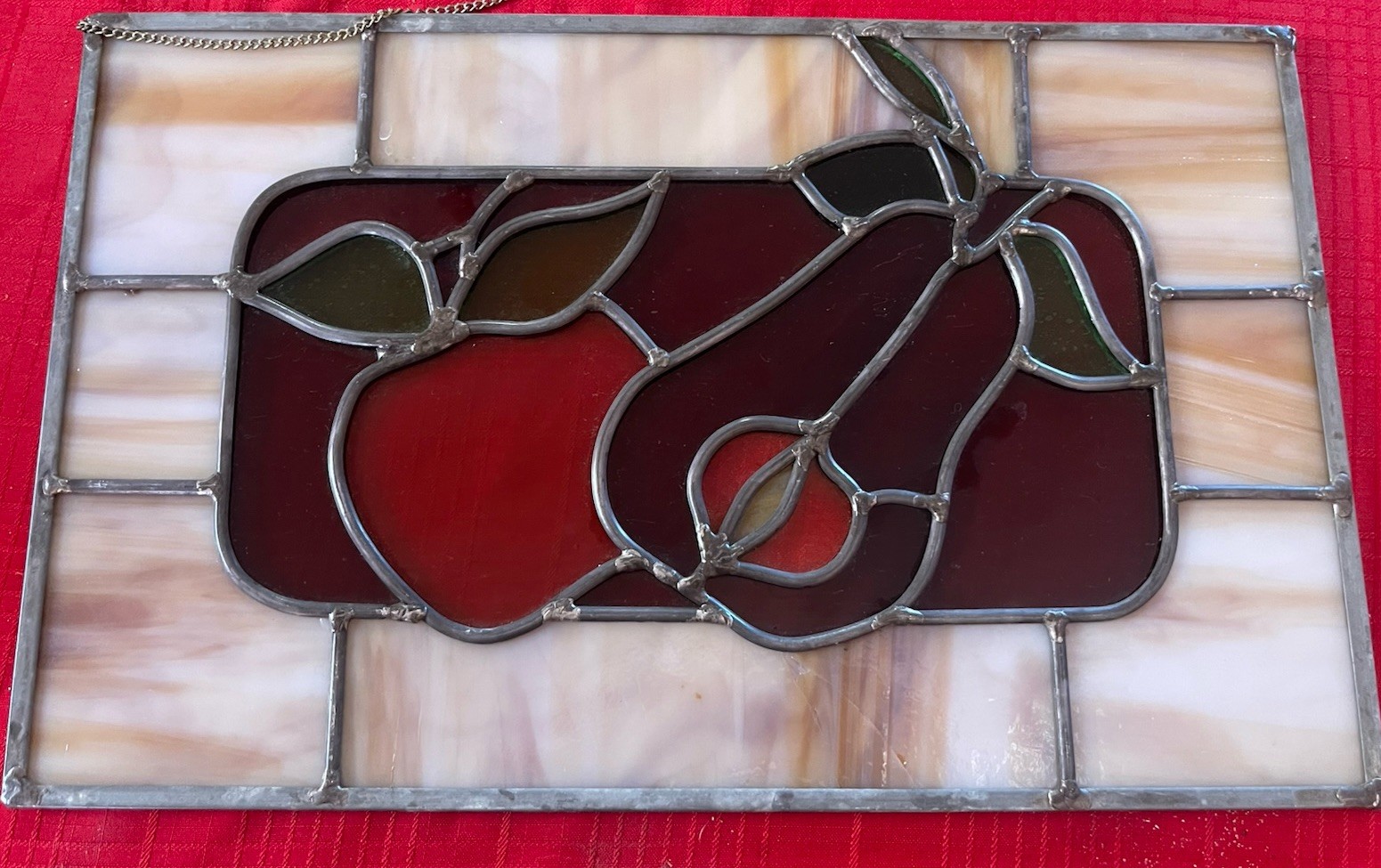 Stained Glass Suncatcher Red Apple & Pear Window Art Decor 15" X 10" Vintage gallery