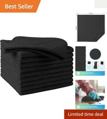 10 Pack Black Microfiber Cleaning Cloths – Lint & Scratch-Free 11.5×11.5 Inch