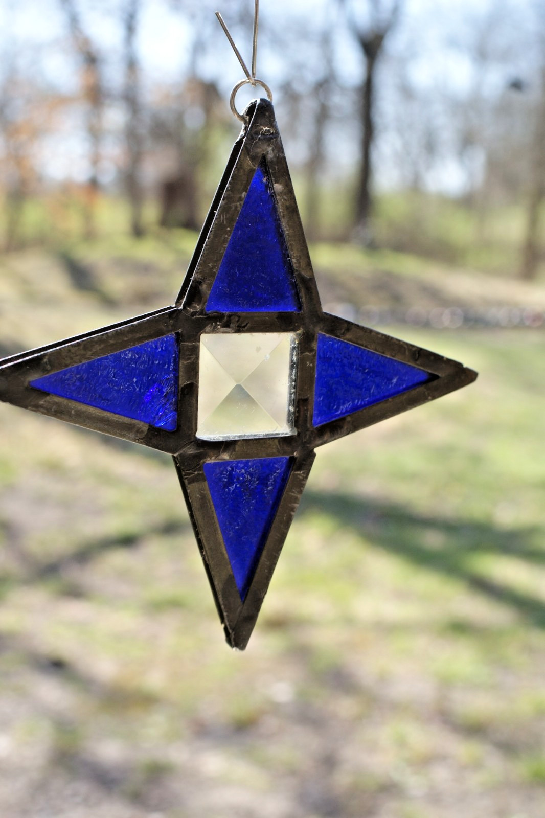 SG18 Handcrafted Stained Glass Suncatcher, Blue Star with Bevel Center, 5X5 in gallery
