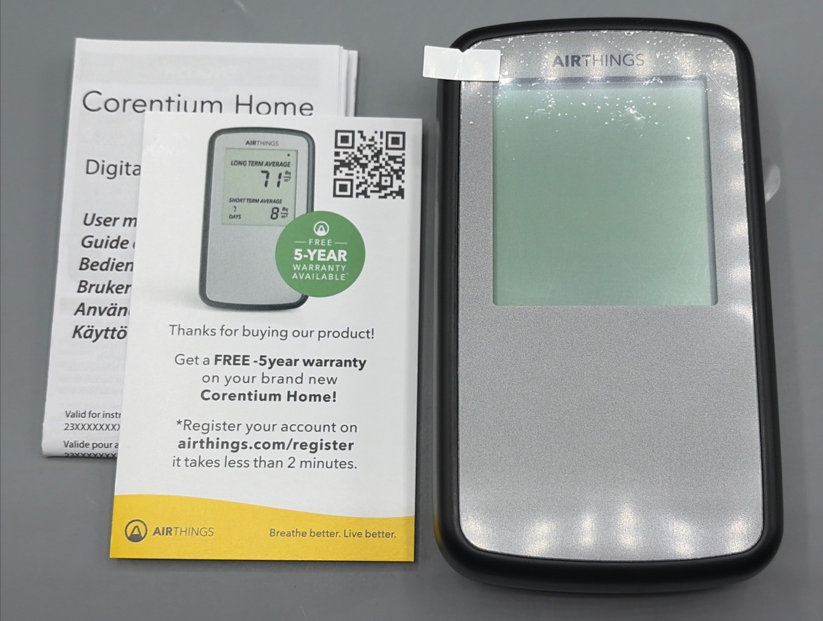 Airthings Corentium Home 223 Digital Radon Detector, Black/Gray, portable gallery