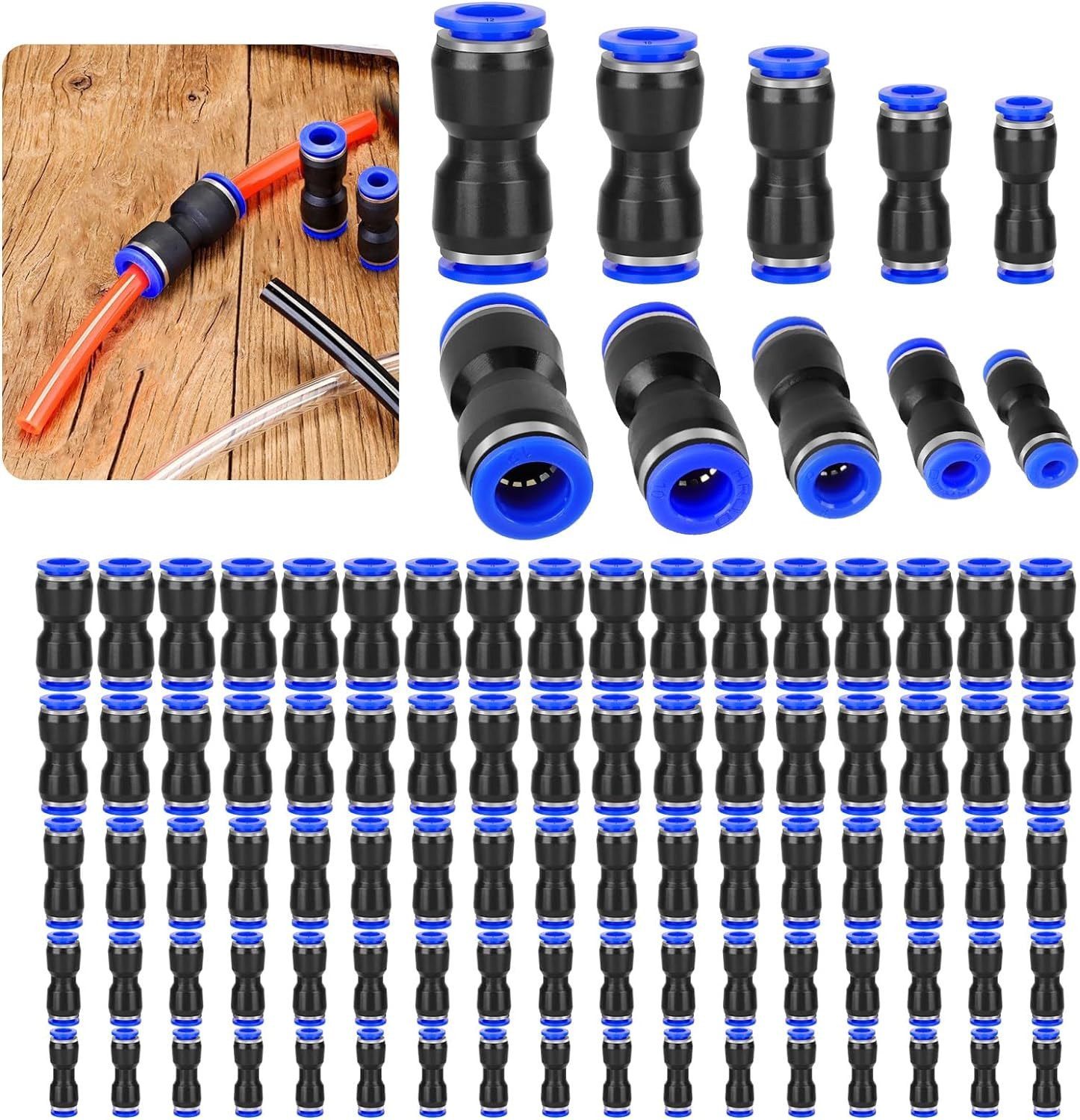 100 Pcs Quick Connect Air Hose Fittings, 5/32" 1/4" 5/16" 3/8" 1/2" Inch Straigh gallery