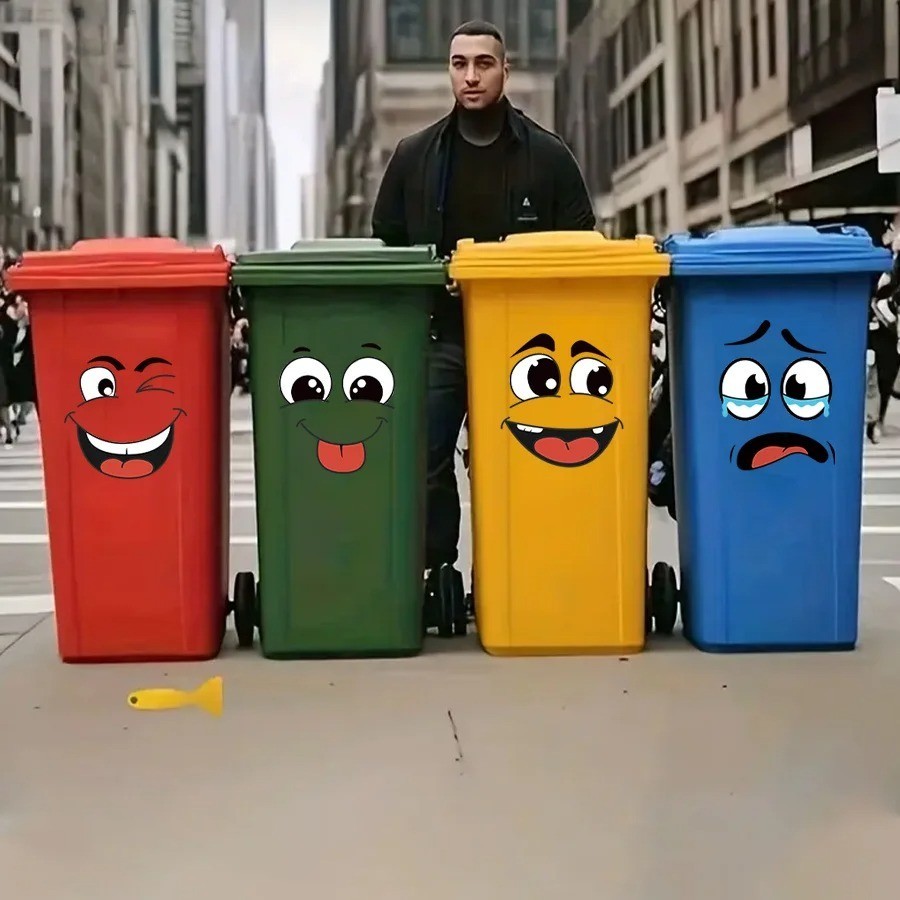 4Sheets Cartoon Face Stickers Self Adhesive Removable Funny Wall Trash Can Decor gallery