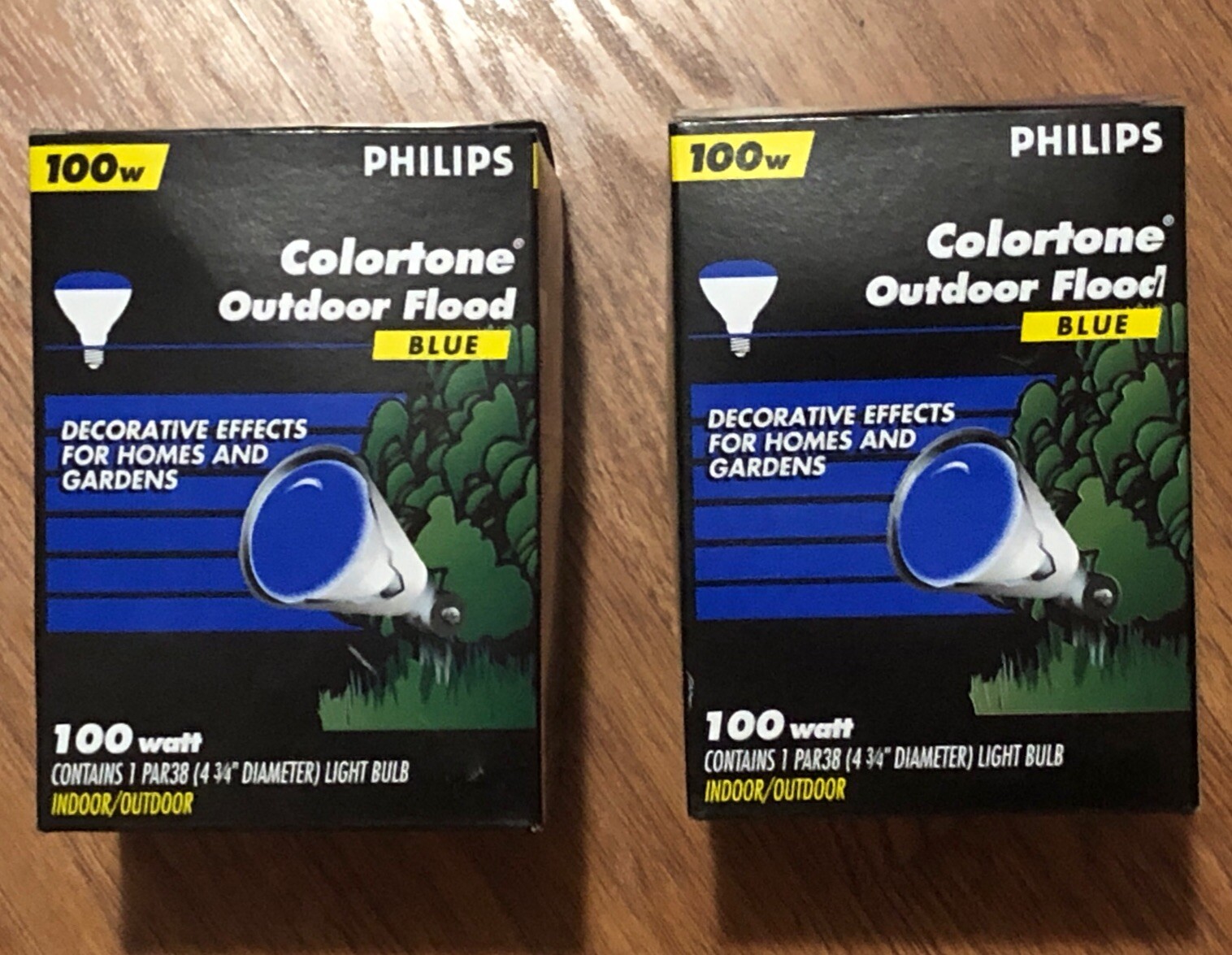 Philips Colortone Floodlight BLUE Set Of 2 - NOS Lightbulb - 4 3/4 Bulb - 100 W gallery