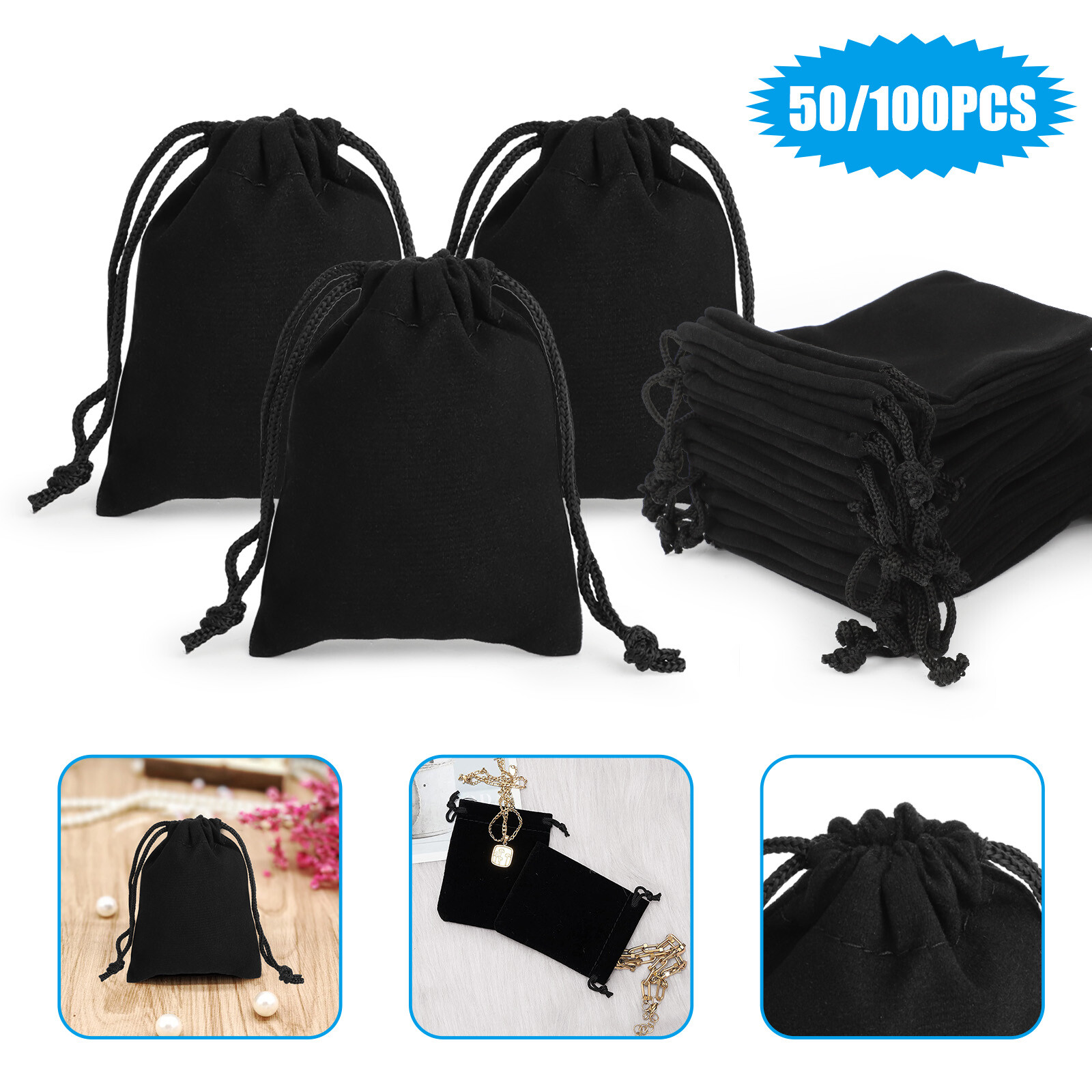 50/100Pcs Velvet Drawstring Velour Gift Pouches Ring Jewelry Bag Wedding Favors gallery