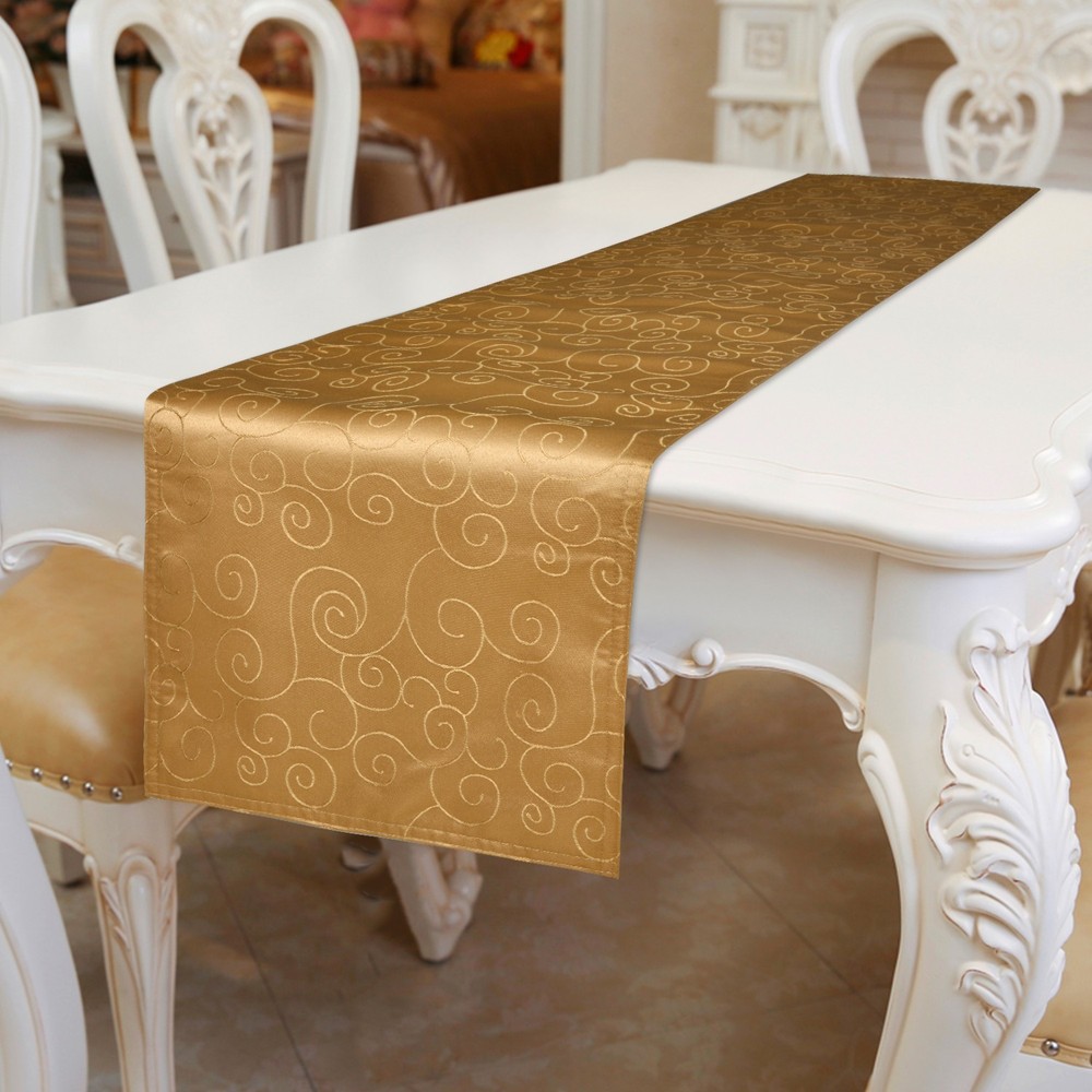 Microfiber Damask Elegant Double-Sided Table Runner - 90" x 16" Gold
