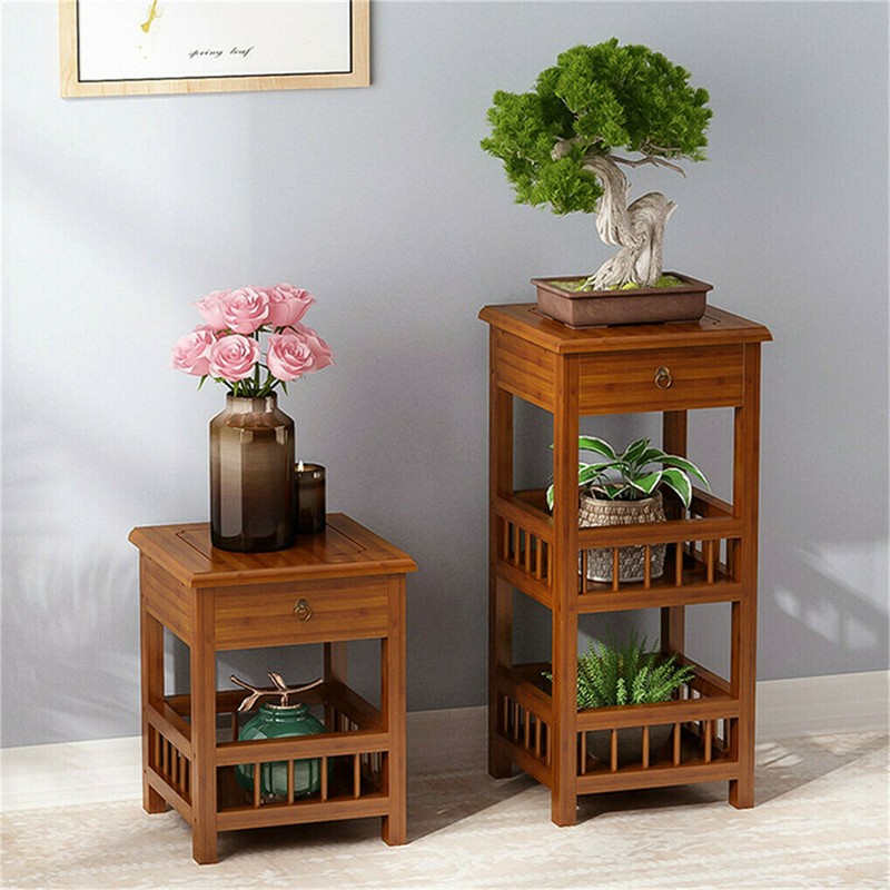 Bamboo Side Table Bedside Couch Chairside End Table Multipurpose Nightstand Draw gallery