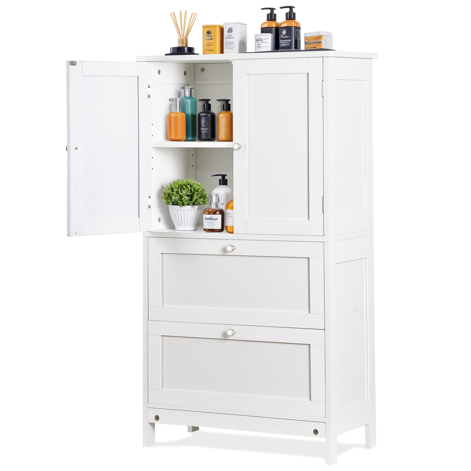 Freestanding Bathroom Floor Storage Unit with 2 Drawers Adjustable Shelf White gallery