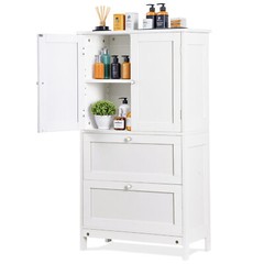Freestanding Bathroom Floor Storage Unit with 2 Drawers Adjustable Shelf White