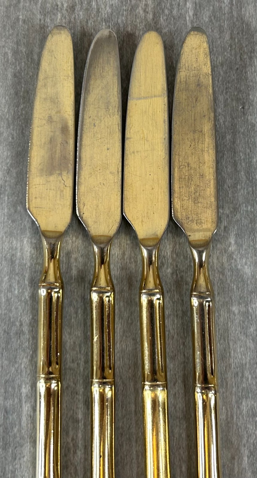 STANLEY ROBERTS BAMBOO TIBURON GOLD PLATED SILVERWARE FLATWARE 4 Dinner Knives gallery