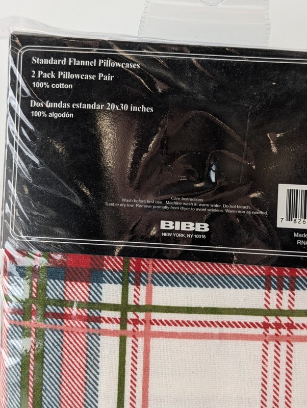 Bibb Home Flannel Pillowcases 2 Pack Standard 20x30 Plaid 100% Cotton gallery