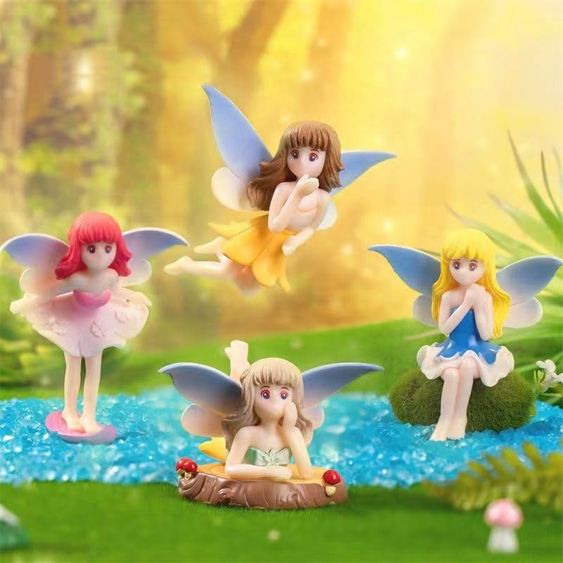 Pinenjoy 4Pcs Small Fairy Figurines Miniature Flower Elf Figures Multicolor gallery