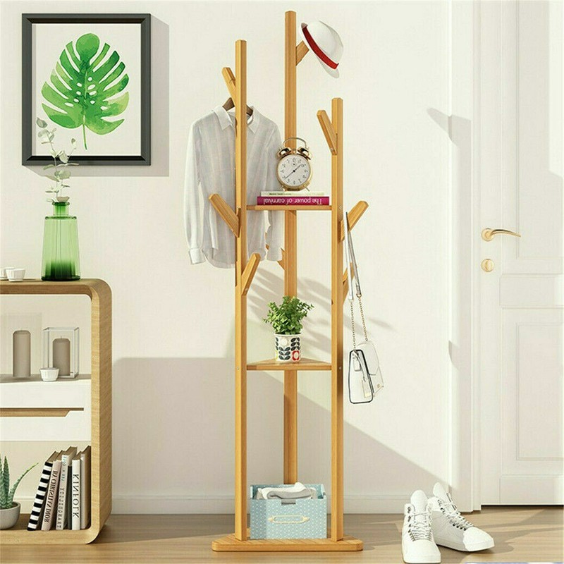 66" Coat Rack Tree Bamboo Freestanding Entryway Hall Corner Clothes Hat Stand gallery