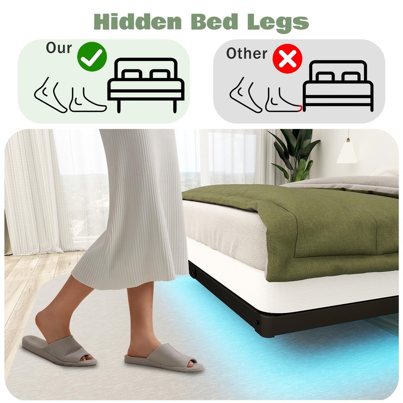 Floating Bed Frame Queen with Smart LED Lights and Charging Station 8 Inch Me... gallery