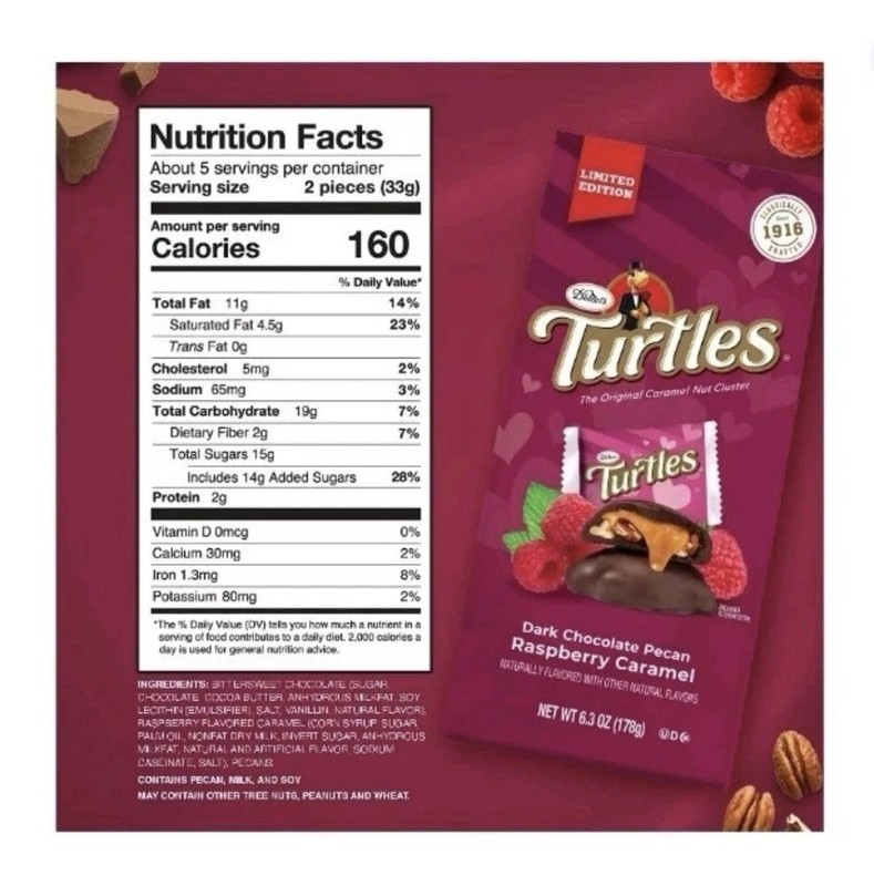 Turtles Dark Chocolate Pecan Raspberry Caramel 6.3oz Bag, BB 9/6/2026 gallery