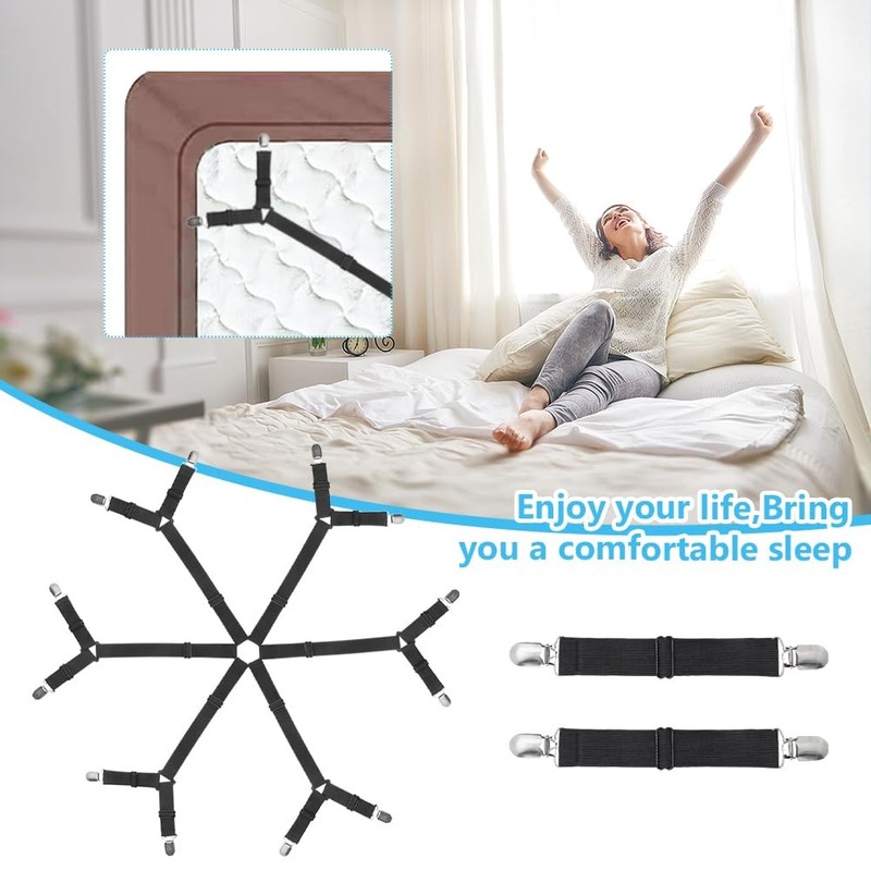 Bed Sheet Fasteners Adjustable Elastic Sheet Holder Clips Set gallery