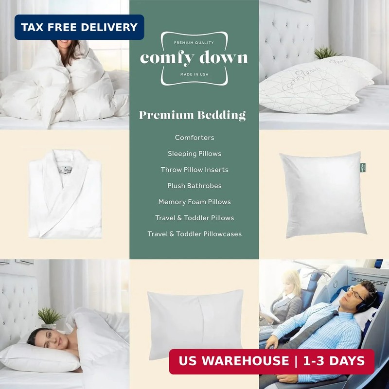 ComfyDown 22x22 Throw Pillow Insert, Down & Feather Fill, 100% Cotton Cover, Mad gallery