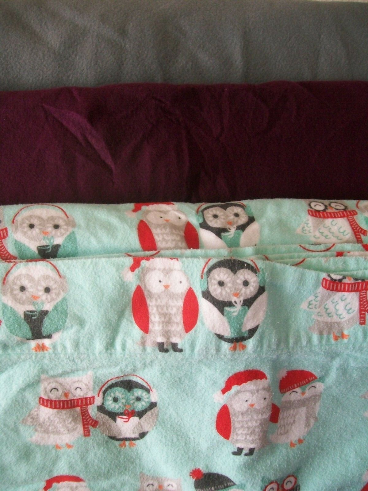 Fleece Sheet Blanket Fabric Lot Owl Print Purple Gray Red White Black Blue Green gallery