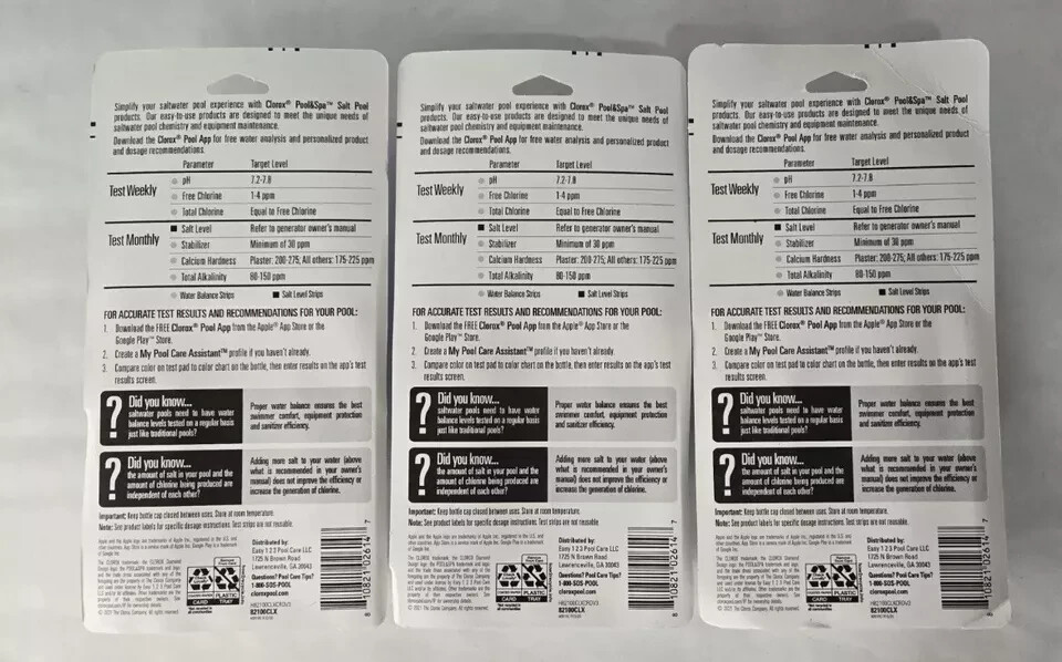 3x Clorox Salt Pool Test Strips for Testing Salt PPM Balancer Chlorine Levels gallery